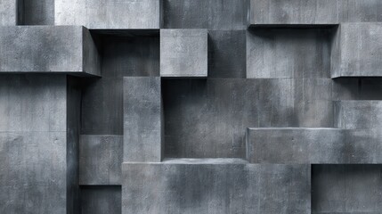 Poster - Geometric concrete blocks creating textured wall surface, casting dramatic shadows with architectural depth, highlighting modern minimalist design aesthetic