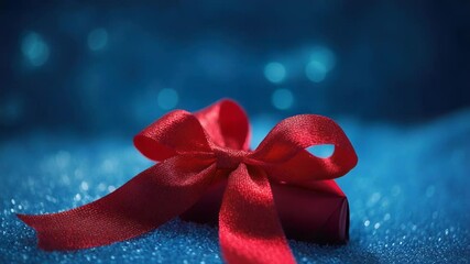 Aufkleber - A small gift box wrapped with a red ribbon