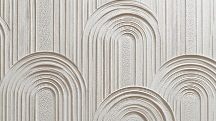 Fototapete - White textured surface displaying repeating arched architectural pattern, delivering contemporary elegant aesthetic for graphic design and interior styling