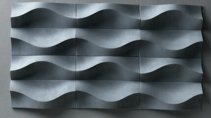 Poster - Interlocking gray wavy tiles creating seamless, three dimensional surface with modern architectural texture and sophisticated geometric pattern for contemporary interior design