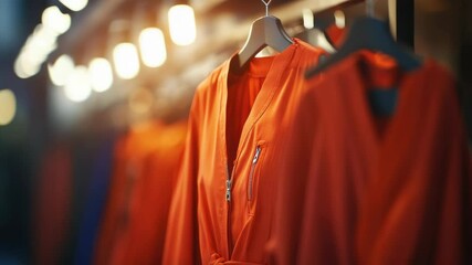 Aufkleber - A vibrant orange robe hangs from a clothes rack, awaiting use