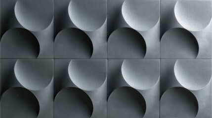 Poster - Textured dark gray tile surface with interlocking circular concave and convex shapes, forming geometric architectural pattern