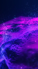 Poster - abstract glowing purple wave of particles and digital lights forming a vibrant energy landscape