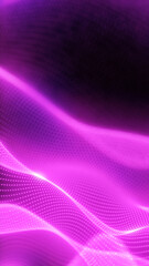 Poster - pink glowing particle wave forming a smooth undulating surface, futuristic digital background with d