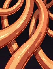 Fototapete - Abstract illustration of intertwined glossy orange tubes on a dark background