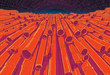 Fototapete - Abstract illustration of vibrant orange pipes creating a dynamic perspective