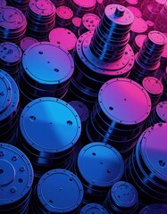 Fototapete - Abstract composition of colorful stacked barrels in vibrant hues