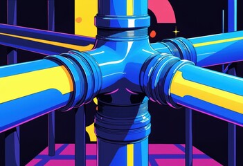 Fototapete - Colorful abstract pipes intersecting in a vibrant design