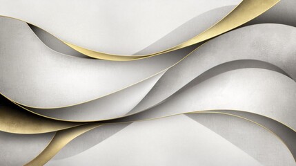 Poster - Abstract white gray gold curves background
