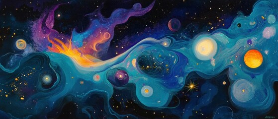 Wall Mural - A vibrant cosmic scene depicting swirling clouds of gas and stars in deep space.