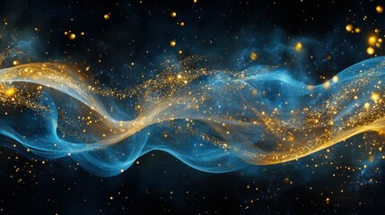 Wall Mural - Abstract cosmic wave with gold and blue swirls