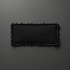 Aufkleber - Black leather embroidery patch on grey background. Rectangular shaped with frayed edges. Blank area for design or logo. Ideal for fashion tech industry. Dark textured material. Closeup.