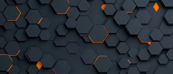 Poster - Abstract Hexagon Pattern: Dark Gray and Orange Geometric Design