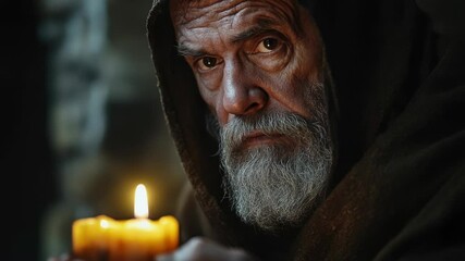 Poster - A person holds a burning candle, illuminated by the warm light