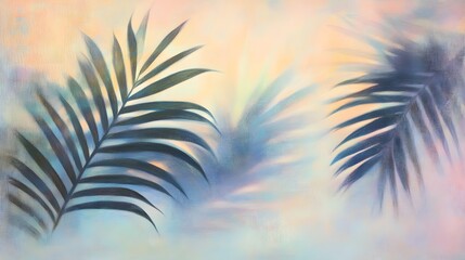 Poster - Softly colored abstract painting of palm leaves.