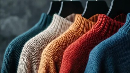 Aufkleber - A row of sweaters hanging on a rack in a store or closet