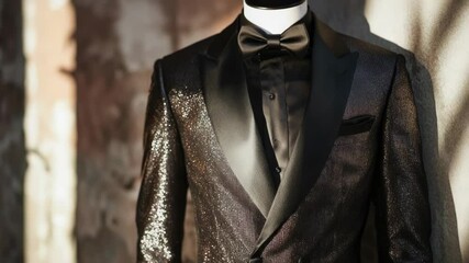 Poster - A suit and tie hung on a wall, ready for use