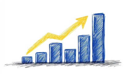 Poster - Hand-drawn sketch illustrating growth and progress, showcasing upward trend, financial success,  business development, positive trajectory, and economic expansion.
