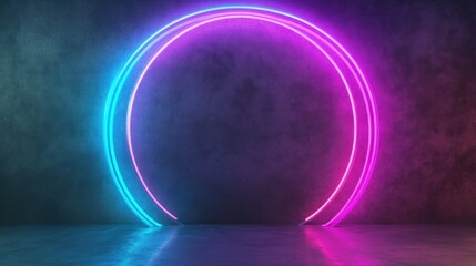 Poster - Abstract neon circle frame on textured background
