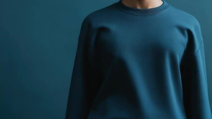 Poster - A person wearing a blue sweatshirt with their arms crossed, possibly indicating a casual or defensive posture