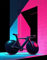 Aufkleber - Futuristic bicycle displayed in a vibrant neon-lit environment