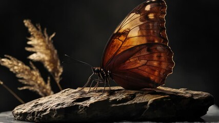 Poster - A single butterfly perched on the edge of a rock, looking out at the surrounding landscape