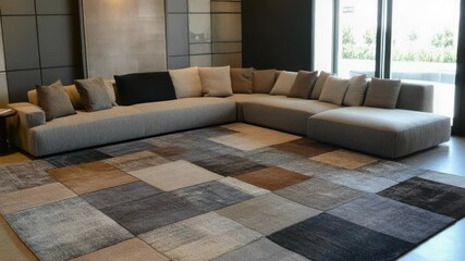 Poster - A warm and inviting living room featuring a large sectional sofa, perfect for family gatherings or cozy nights in