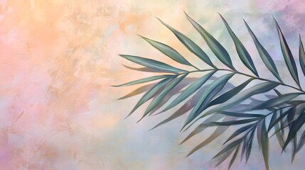 Poster - Pastel colored background with a tropical leaf.