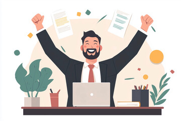 Poster - man in a suit is celebrating with his hands in the air. he is smiling and he is happy. concept of ac