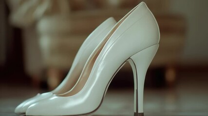 Poster - A close-up shot of a pair of white high heel shoes, suitable for fashion or beauty related content