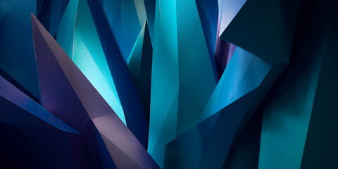 Poster - Abstract image of teal and purple geometric shapes creating a dynamic, textured background suitable for design projects, showcasing a modern and artistic concept