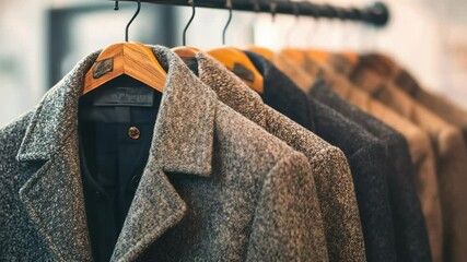 Aufkleber - A coat hanging on a rack in a typical clothing store setting
