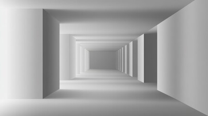 Poster - Abstract White Corridor: A Monochromatic Architectural Perspective