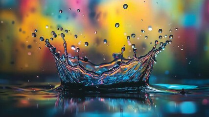 Poster - Captivating water splash captured in high speed with a single droplet suspended in mid-air motion