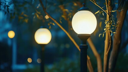 Poster - A street light stands tall in a park at night, providing illumination to the surrounding area