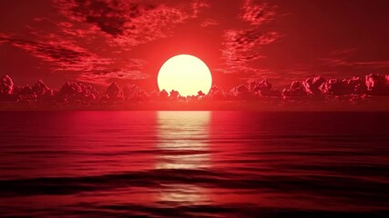 Poster - Vibrant red sunset over calm ocean with dynamic timelapse clouds, red sunset, sky with timelapse clouds
