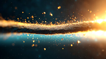Poster - Abstract Digital Wave with Golden Dust and Blue Glow