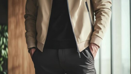 Poster - A man dressed in casual attire standing still, possibly waiting or looking around