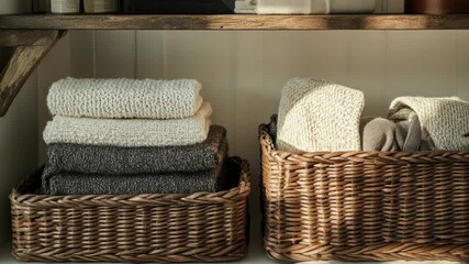 Aufkleber - Baskets of towels on a shelf