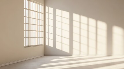 Poster - Gentle light beige background with soft window shadow, minimalistic for product presentation