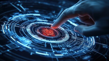 Poster - Finger touching glowing circular digital interface technology innovation concept