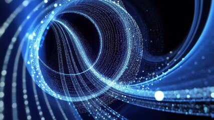 Poster - Shimmering blue lights swirl in a captivating aurora particle rendering during a cosmic dance at night, Dancing Lights Aurora Particle Rendered Background Intro Clip in Blue