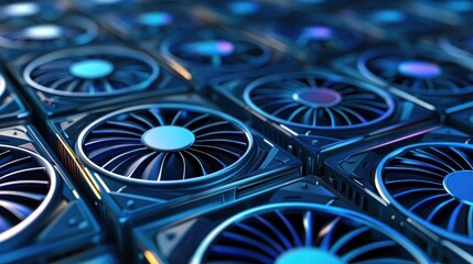 Poster - Intricate blue cooling fans technology hardware close up