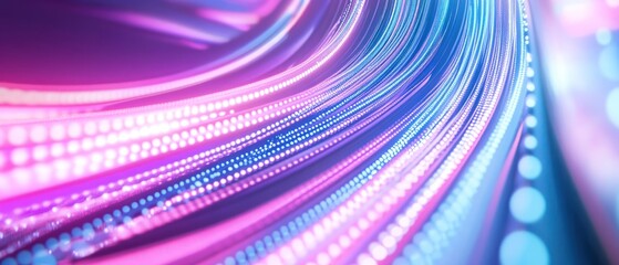 Poster - Abstract pink blue glowing light trails curve background