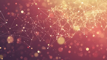 Wall Mural - Abstract Red Gold Network Connection Dots Lines