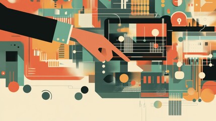 Poster - businessman hand working with new modern computer and business strategy as concept illustration , no logos, no brands