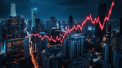 Poster - Cityscape night graph urban financial growth chart