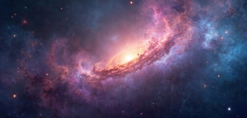 Poster - Abstract image galaxy with countless stars. Deep space illustration with light, nebula. Beautiful background design for tech, science projects. Fractal texture, motion element, modern artistic