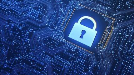 Poster - Digital padlock on glowing circuit board background