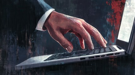 Poster - businessman hand working with new modern computer and business strategy as concept illustration , no logos, no brands